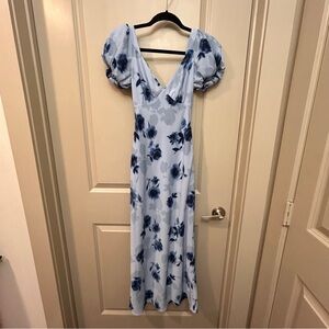 Abercrombie Light Blue Floral Puff Sleeve Maxi Dress